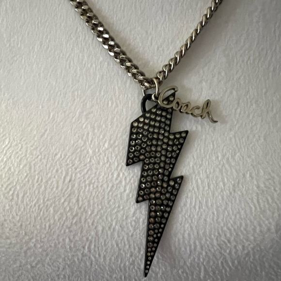 COACH Y2K Large Lightning Crystal Black Bolt Thick Silver Chain Limited Necklace - Picture 2 of 9